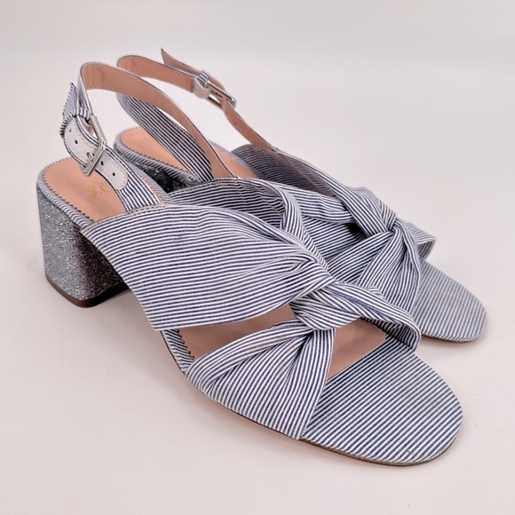 J. Crew Twisted-knot Penny sandals in stripe with glitter heel Size 8.5 - Picture 1 of 7